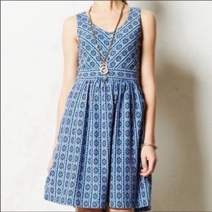 Anthropologie Maeve Lazuli Blue Aztec Dress